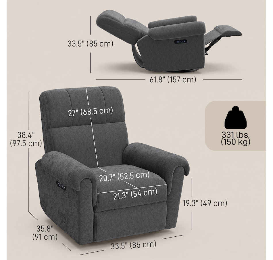 Image 917478_ALTMORE2.jpg, Product 917-478 / Price $529.99 - $559.99, HOMCOM Power Recliner Chair, Upholstered Recliner Chair w/ USB Ports from HOMCOM on TSC.ca's Home & Garden department