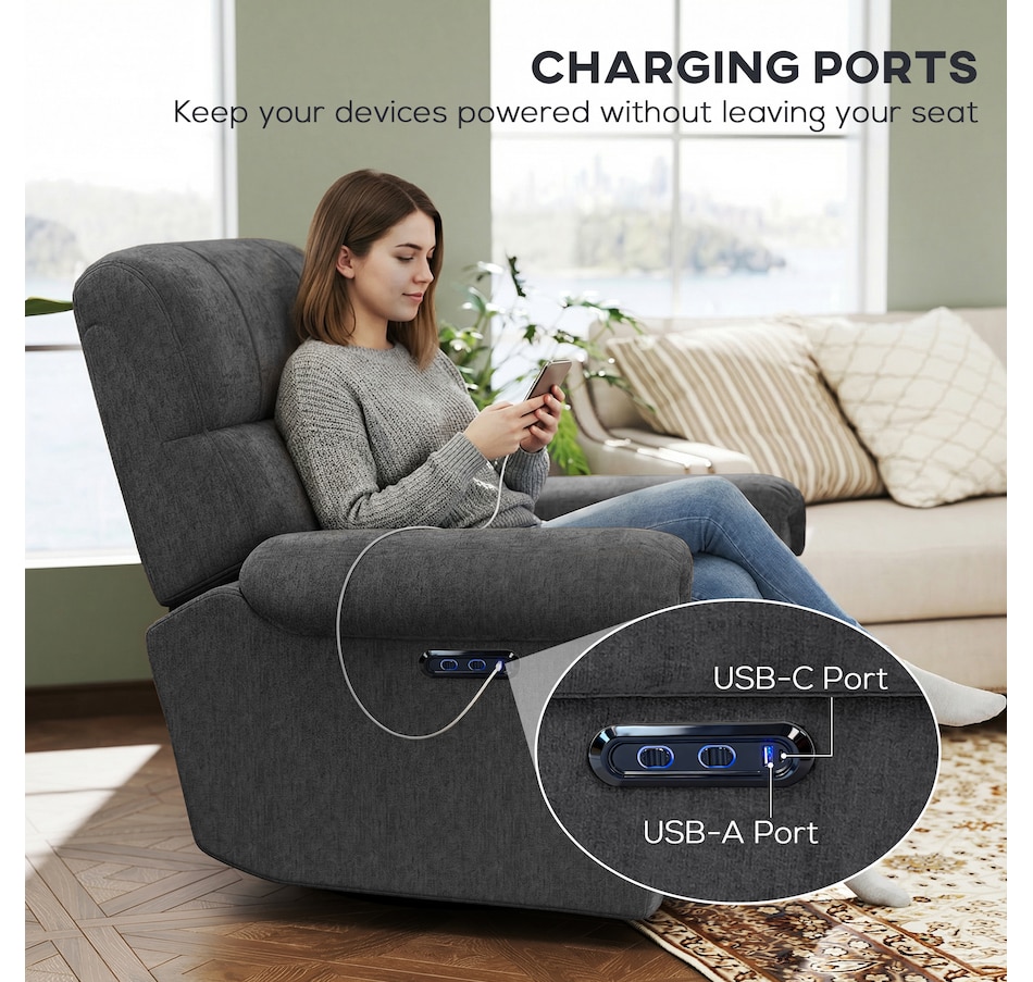 Image 917478_ALTMORE6.jpg, Product 917-478 / Price $529.99 - $559.99, HOMCOM Power Recliner Chair, Upholstered Recliner Chair w/ USB Ports from HOMCOM on TSC.ca's Home & Garden department