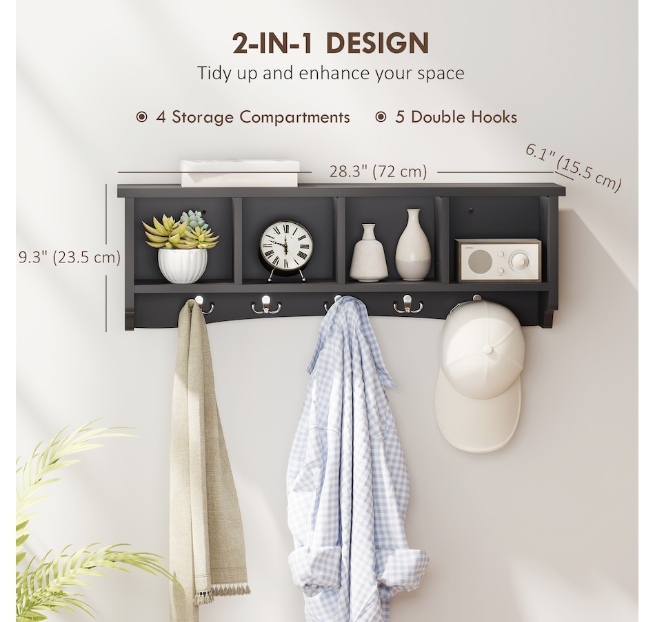 Image 917481_ALTMORE12.jpg, Product 917-481 / Price $64.99 - $69.99, HOMCOM Coat Rack Wall Mount with Shelf, Wall Coat Rack with Hooks from HOMCOM on TSC.ca's Home & Garden department