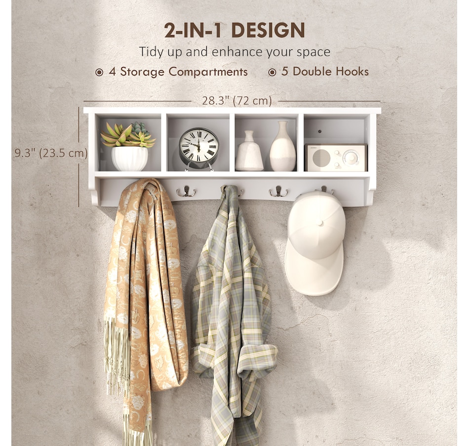 Image 917481_ALTMORE3.jpg, Product 917-481 / Price $64.99 - $69.99, HOMCOM Coat Rack Wall Mount with Shelf, Wall Coat Rack with Hooks from HOMCOM on TSC.ca's Home & Garden department