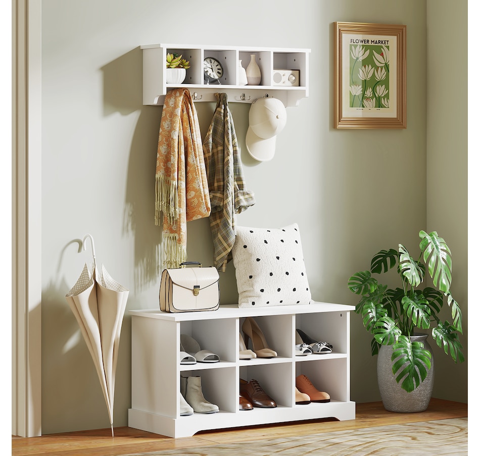 Image 917481_ALTMORE6.jpg, Product 917-481 / Price $64.99 - $69.99, HOMCOM Coat Rack Wall Mount with Shelf, Wall Coat Rack with Hooks from HOMCOM on TSC.ca's Home & Garden department