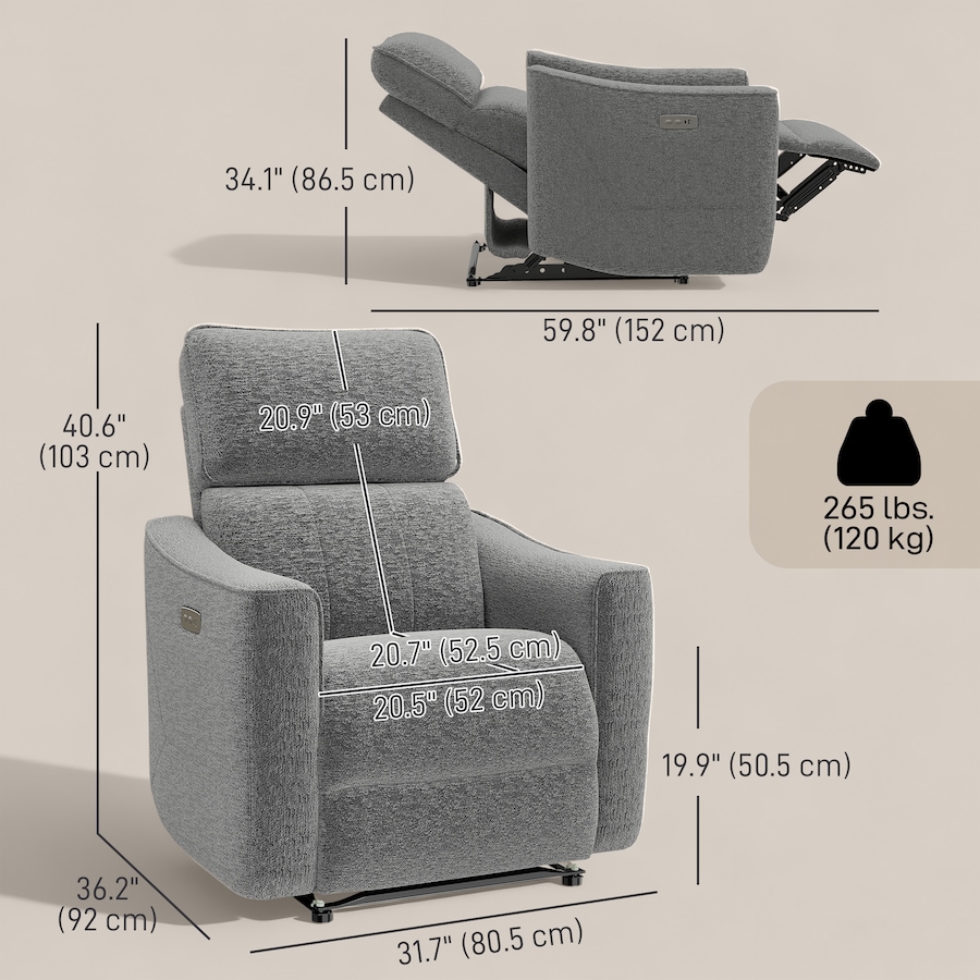 Image 917500_ALTMORE11.jpg, Product 917-500 / Price $419.99, HOMCOM Power Recliner Chair, Upholstered Recliner Chair w/ USB Ports from HOMCOM on TSC.ca's Home & Garden department