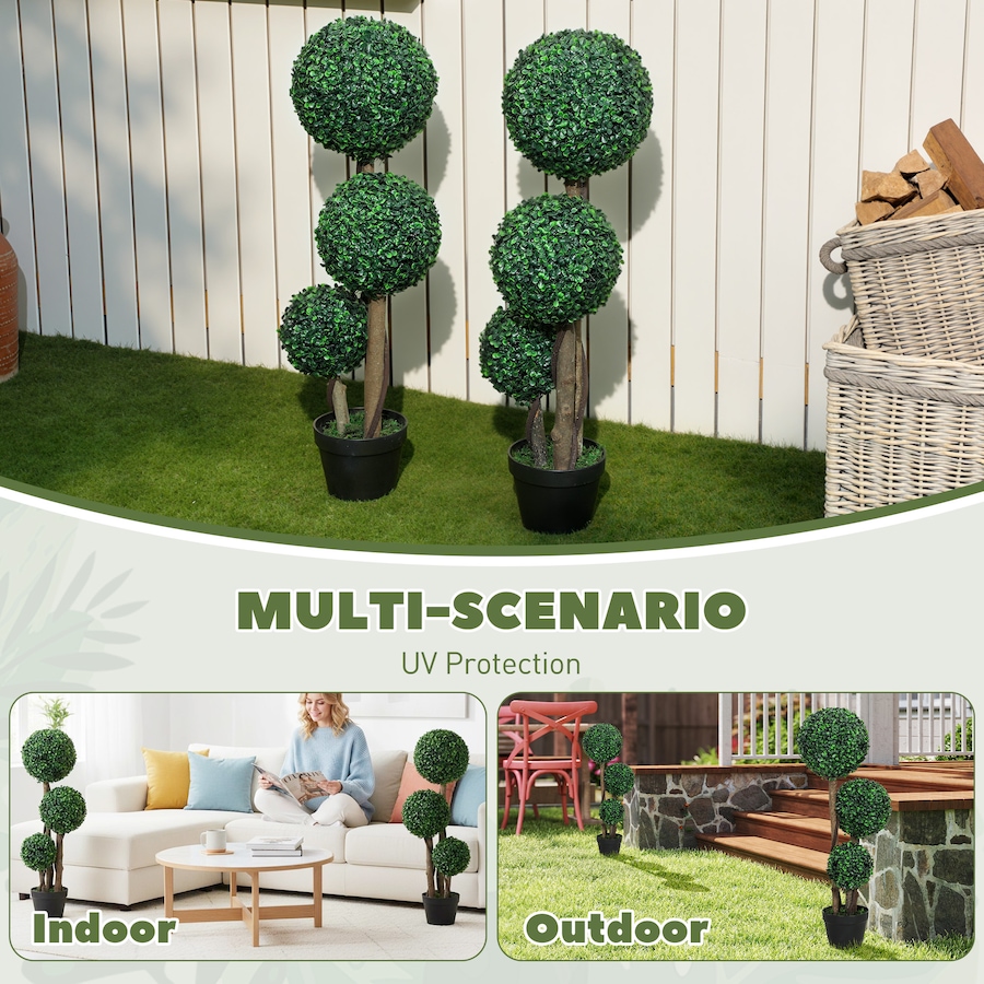 Image 917528_ALTMORE13.jpg, Product 917-528 / Price $109.99 - $119.99, HOMCOM 35 Inch Artificial Boxwood Triple Ball Topiary Trees Set of 2 from HOMCOM on TSC.ca's Home & Garden department