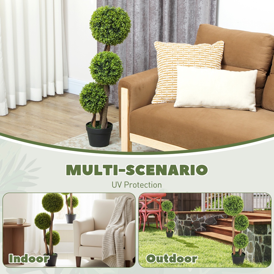Image 917528_ALTMORE4.jpg, Product 917-528 / Price $109.99 - $119.99, HOMCOM 35 Inch Artificial Boxwood Triple Ball Topiary Trees Set of 2 from HOMCOM on TSC.ca's Home & Garden department