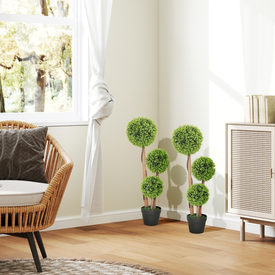 Image 917528_ALTMORE6.jpg, Product 917-528 / Price $109.99 - $119.99, HOMCOM 35 Inch Artificial Boxwood Triple Ball Topiary Trees Set of 2 from HOMCOM on TSC.ca's Home & Garden department
