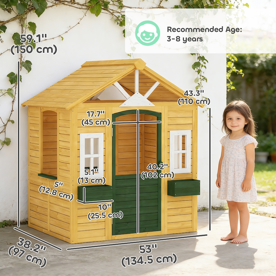 Image 917559_ALTMORE2.jpg, Product 917-559 / Price $264.99, Qaba Outdoor Playhouse, Wooden Kids Playhouse with Door, 2 Flower Boxes from Qaba on TSC.ca's Home & Garden department