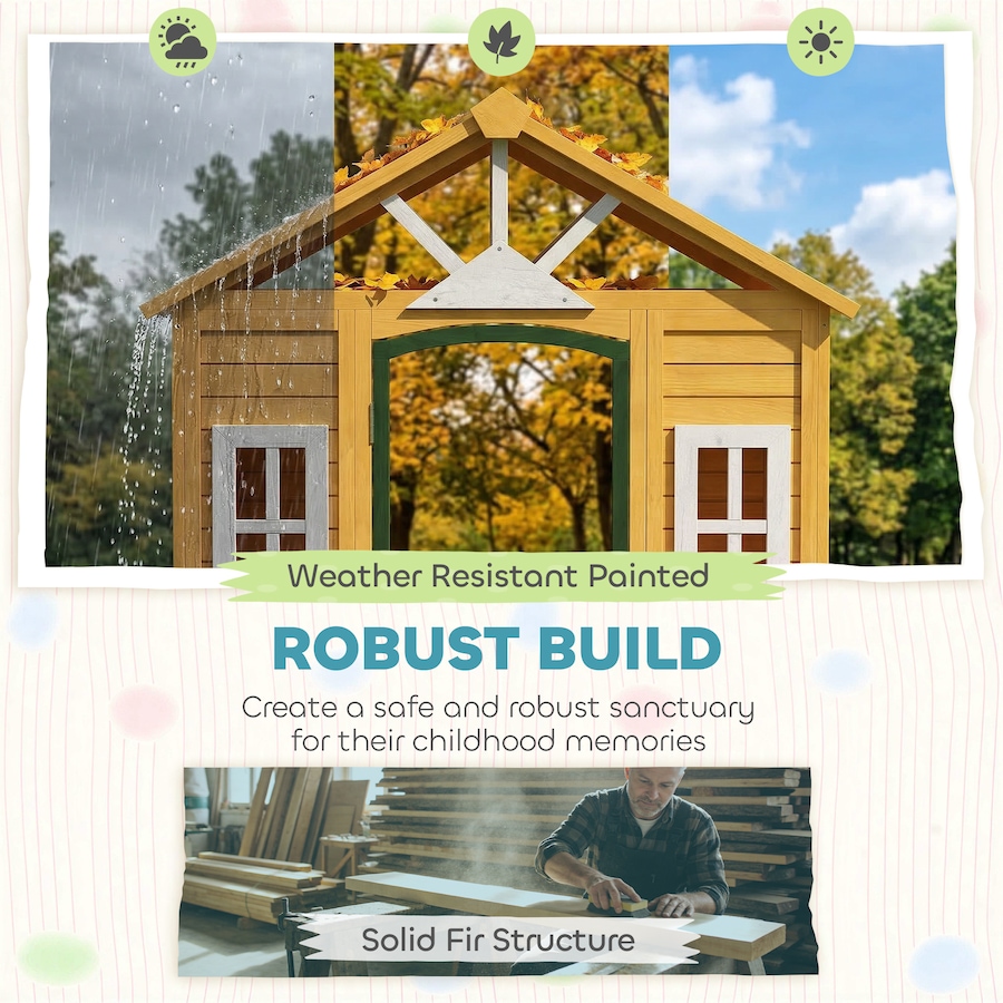Image 917559_ALTMORE3.jpg, Product 917-559 / Price $264.99, Qaba Outdoor Playhouse, Wooden Kids Playhouse with Door, 2 Flower Boxes from Qaba on TSC.ca's Home & Garden department