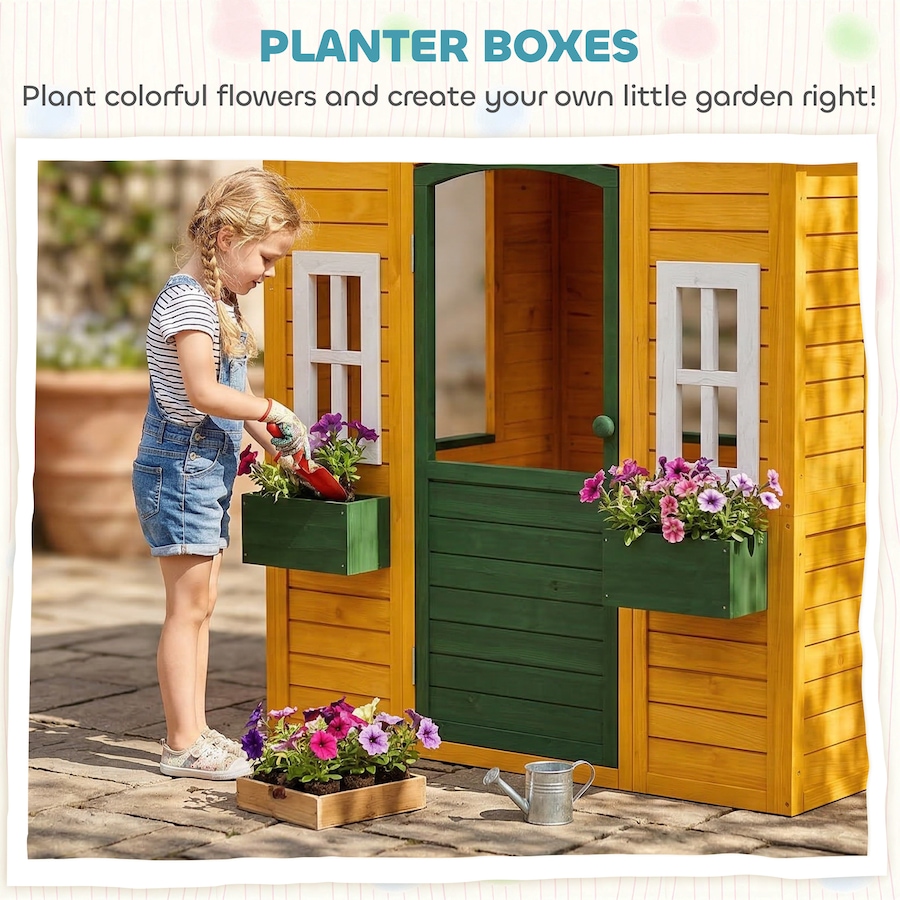 Image 917559_ALTMORE4.jpg, Product 917-559 / Price $264.99, Qaba Outdoor Playhouse, Wooden Kids Playhouse with Door, 2 Flower Boxes from Qaba on TSC.ca's Home & Garden department