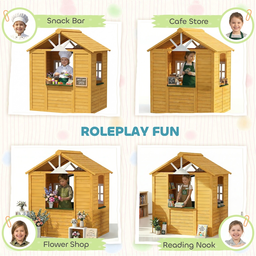 Image 917559_ALTMORE5.jpg, Product 917-559 / Price $264.99, Qaba Outdoor Playhouse, Wooden Kids Playhouse with Door, 2 Flower Boxes from Qaba on TSC.ca's Home & Garden department