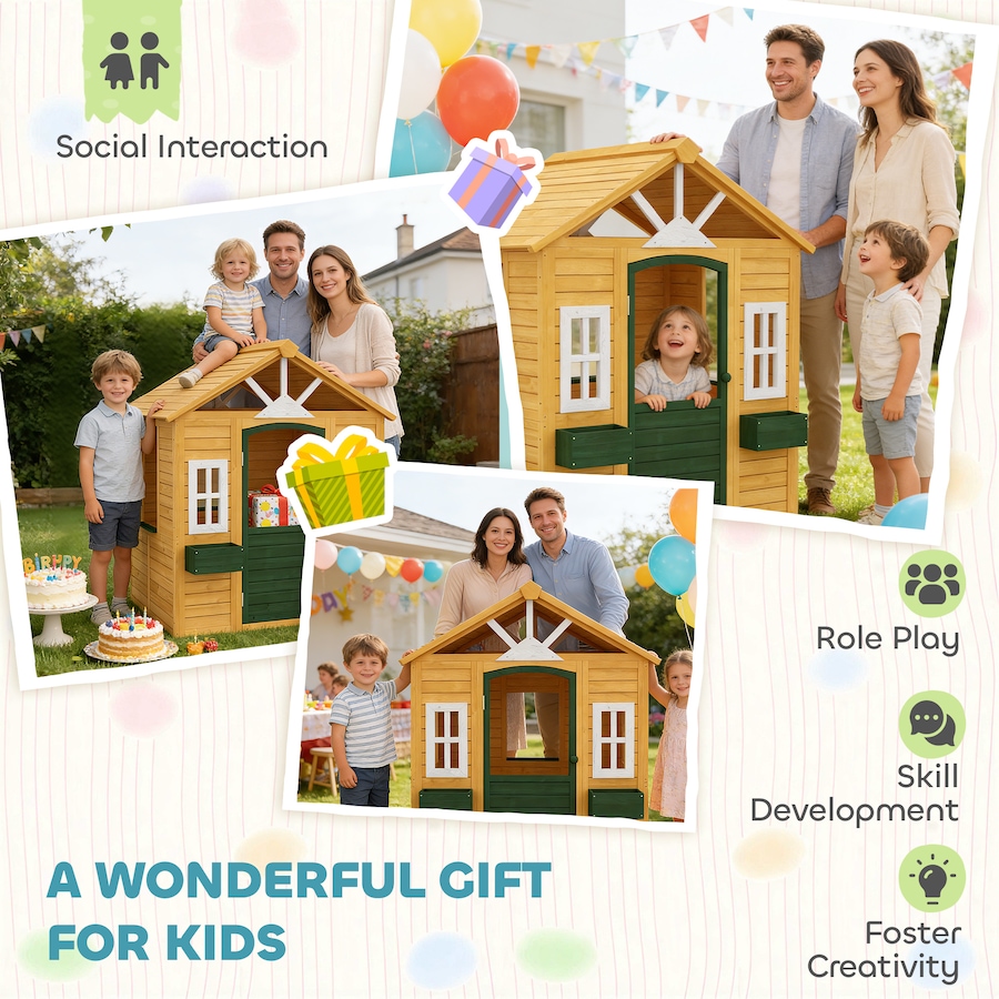 Image 917559_ALTMORE7.jpg, Product 917-559 / Price $264.99, Qaba Outdoor Playhouse, Wooden Kids Playhouse with Door, 2 Flower Boxes from Qaba on TSC.ca's Home & Garden department