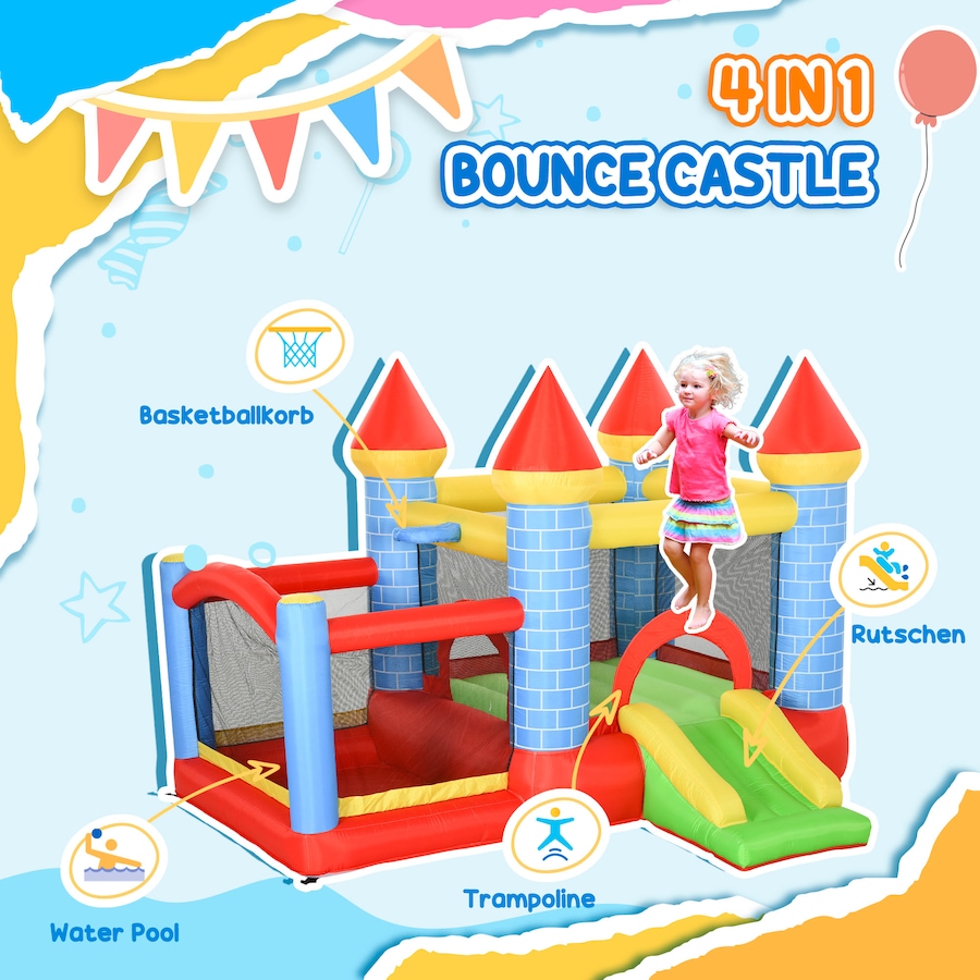 Image 917560_ALTMORE4.jpg, Product 917-560 / Price $259.99, Qaba 9.2 x 9.5FT Bounce House, 4 in 1 Inflatable Bouncy Castle for Kids from Qaba on TSC.ca's Home & Garden department