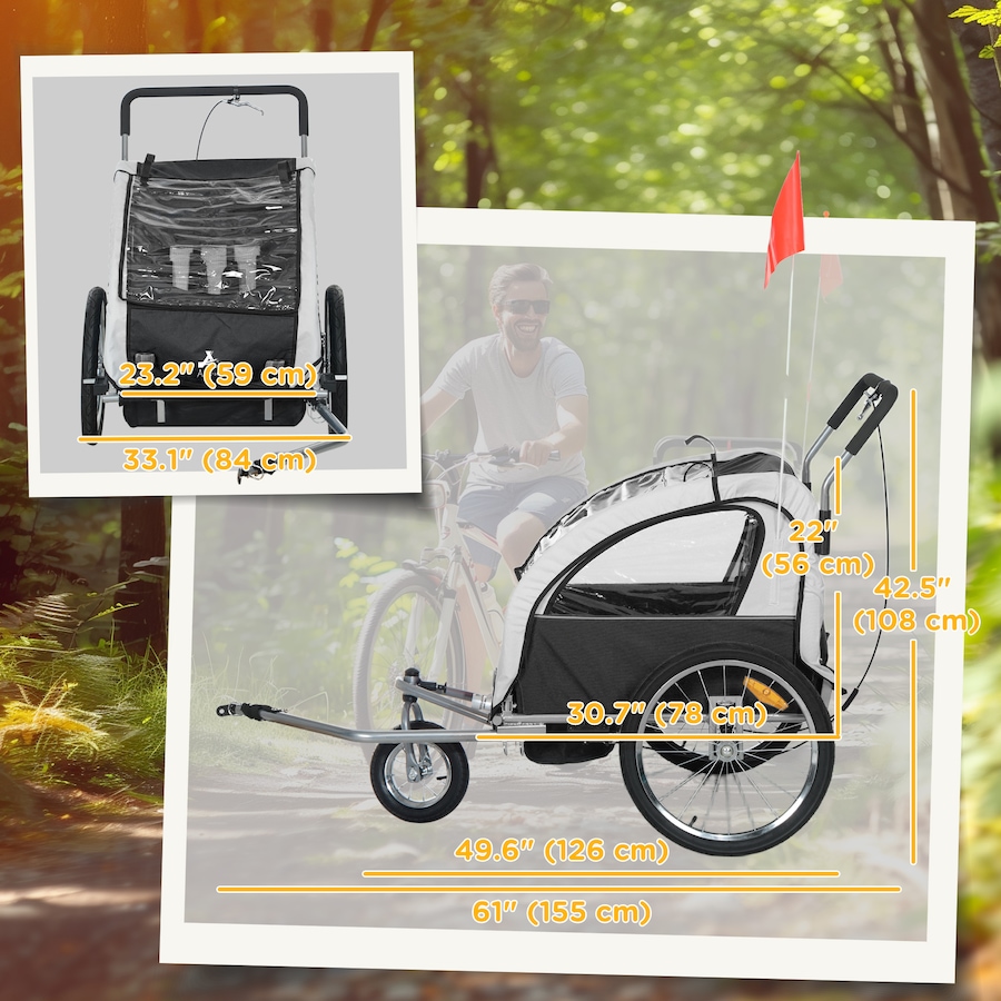 Image 917666_ALTMORE10.jpg, Product 917-666 / Price $236.99 - $249.99, Aosom 2-Seat Bike Trailer for Kids, 2-in-1 Baby Stroller Bicycle Trailer from Aosom on TSC.ca's Toys & Hobbies department