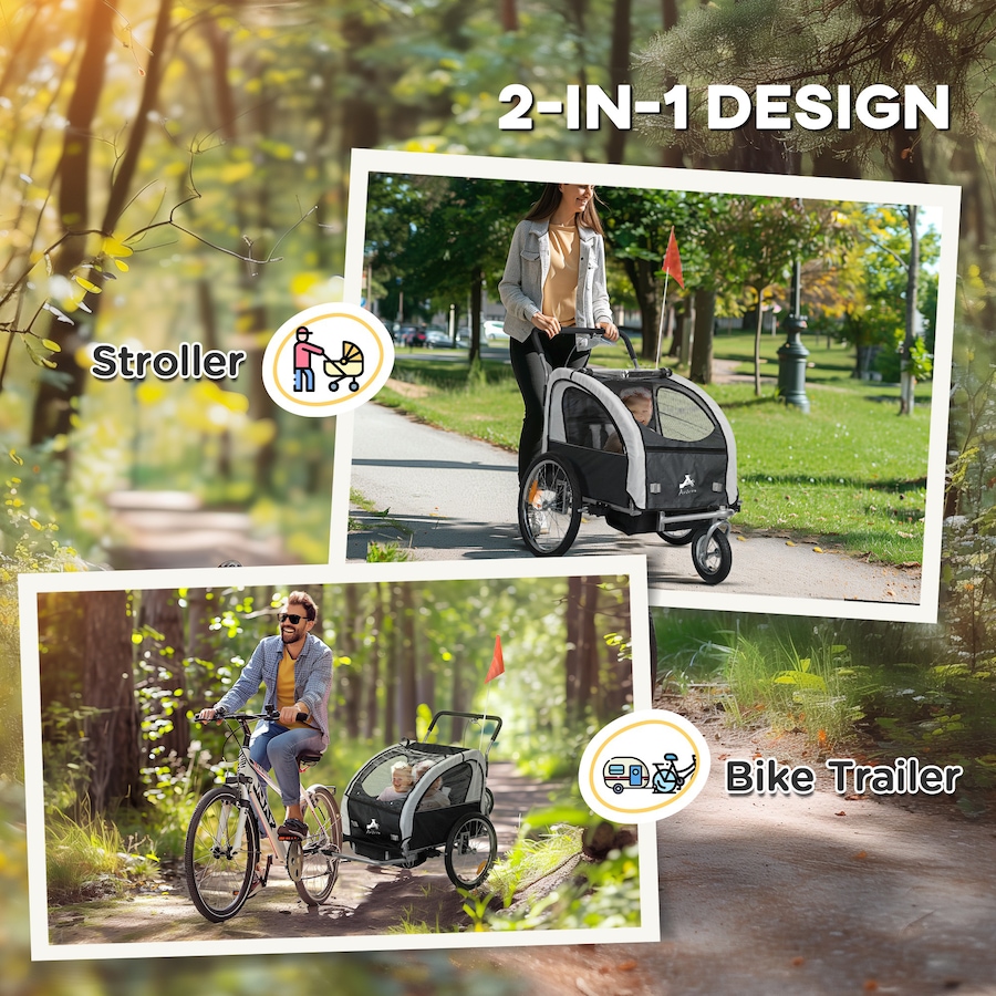 Image 917666_ALTMORE11.jpg, Product 917-666 / Price $236.99 - $249.99, Aosom 2-Seat Bike Trailer for Kids, 2-in-1 Baby Stroller Bicycle Trailer from Aosom on TSC.ca's Toys & Hobbies department