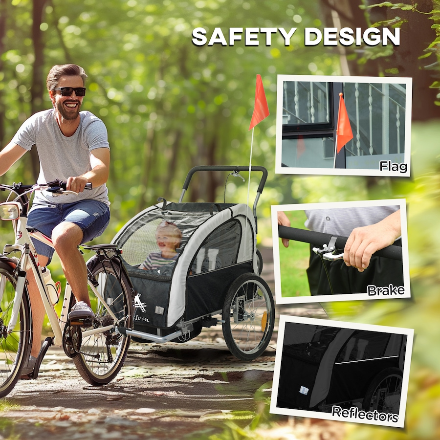 Image 917666_ALTMORE15.jpg, Product 917-666 / Price $236.99 - $249.99, Aosom 2-Seat Bike Trailer for Kids, 2-in-1 Baby Stroller Bicycle Trailer from Aosom on TSC.ca's Toys & Hobbies department