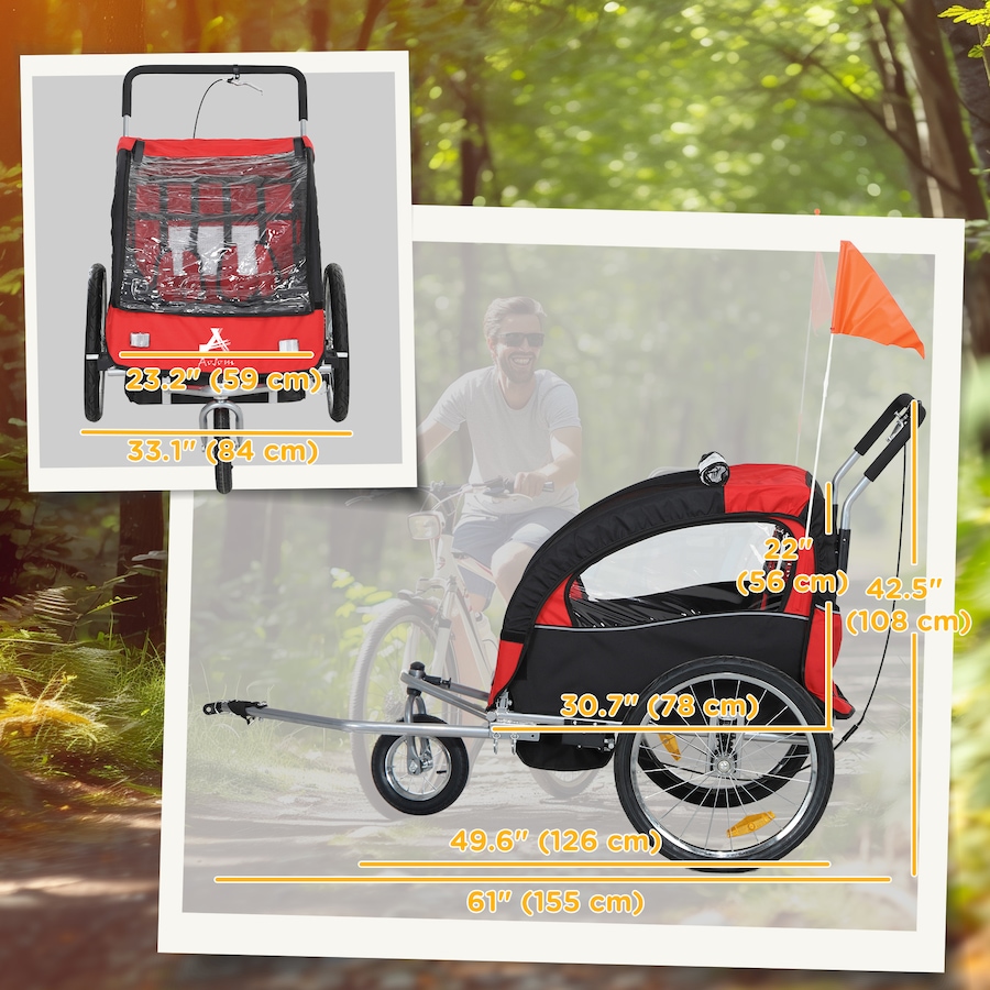 Image 917666_ALTMORE2.jpg, Product 917-666 / Price $236.99 - $249.99, Aosom 2-Seat Bike Trailer for Kids, 2-in-1 Baby Stroller Bicycle Trailer from Aosom on TSC.ca's Toys & Hobbies department