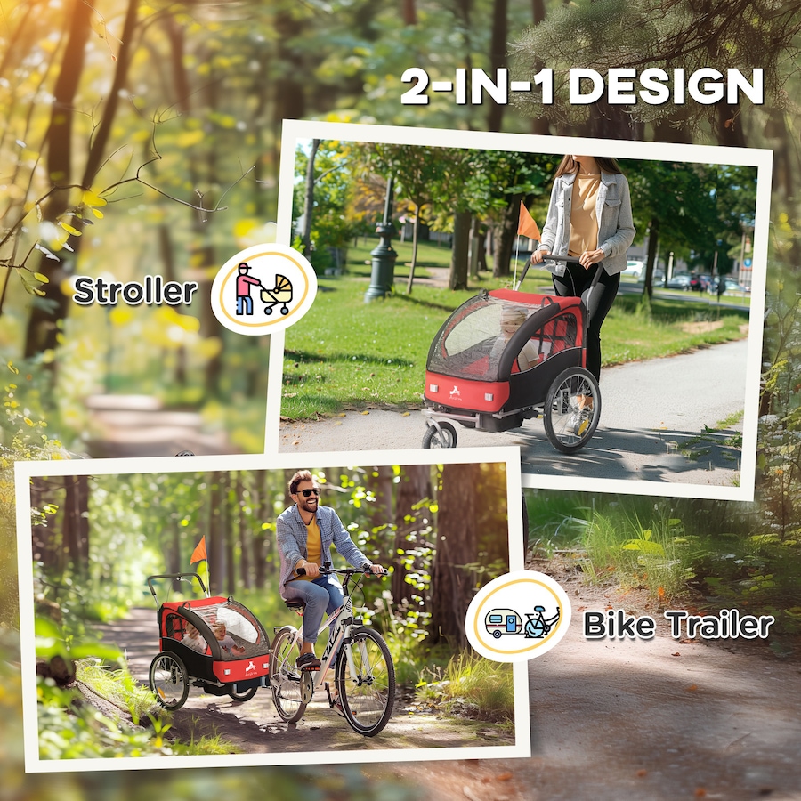 Image 917666_ALTMORE3.jpg, Product 917-666 / Price $236.99 - $249.99, Aosom 2-Seat Bike Trailer for Kids, 2-in-1 Baby Stroller Bicycle Trailer from Aosom on TSC.ca's Toys & Hobbies department