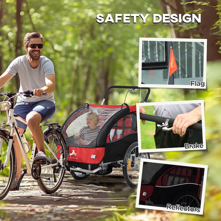 Image 917666_ALTMORE6.jpg, Product 917-666 / Price $236.99 - $249.99, Aosom 2-Seat Bike Trailer for Kids, 2-in-1 Baby Stroller Bicycle Trailer from Aosom on TSC.ca's Toys & Hobbies department