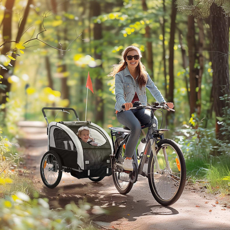 Image 917666_ALTMORE9.jpg, Product 917-666 / Price $236.99 - $249.99, Aosom 2-Seat Bike Trailer for Kids, 2-in-1 Baby Stroller Bicycle Trailer from Aosom on TSC.ca's Toys & Hobbies department