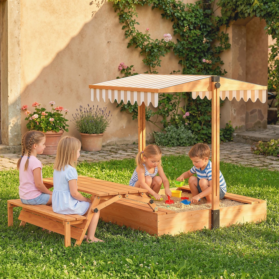 Image 917667_ALTMORE1.jpg, Product 917-667 / Price $199.99, Qaba Wooden Kids Sandbox with Canopy, Foldable Picnic Table, Bench Seats from Qaba on TSC.ca's Home & Garden department