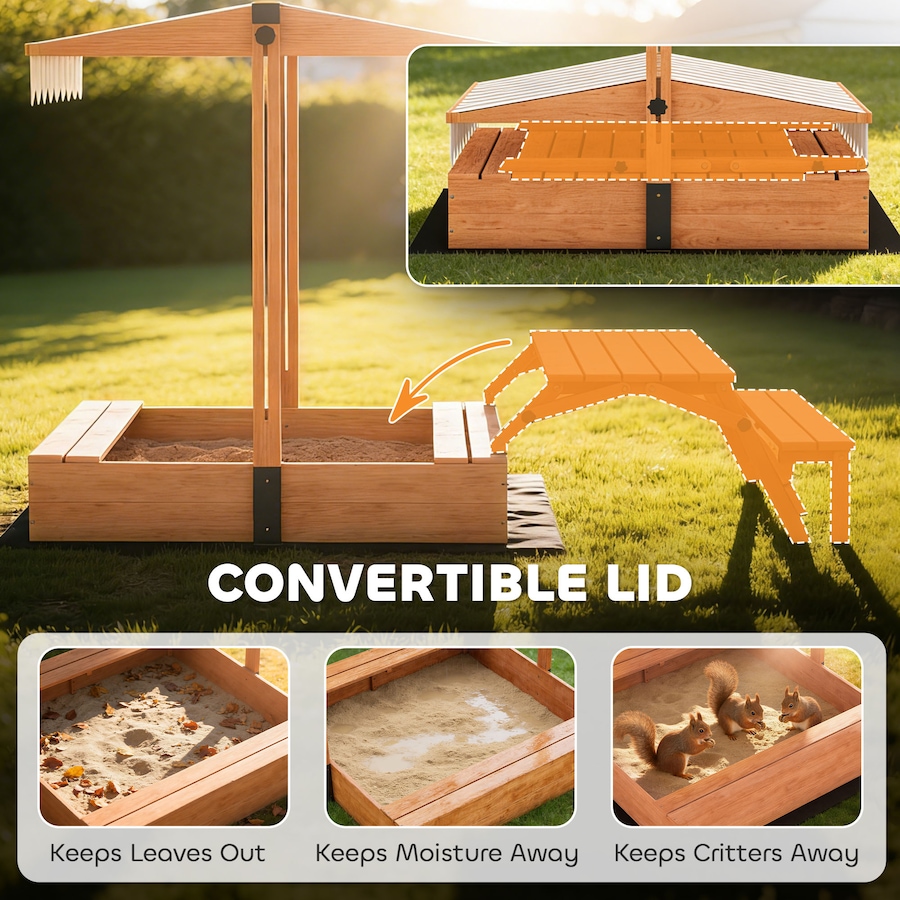 Image 917667_ALTMORE5.jpg, Product 917-667 / Price $199.99, Qaba Wooden Kids Sandbox with Canopy, Foldable Picnic Table, Bench Seats from Qaba on TSC.ca's Home & Garden department