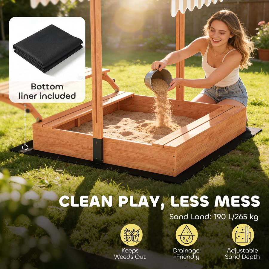 Image 917667_ALTMORE6.jpg, Product 917-667 / Price $199.99, Qaba Wooden Kids Sandbox with Canopy, Foldable Picnic Table, Bench Seats from Qaba on TSC.ca's Home & Garden department