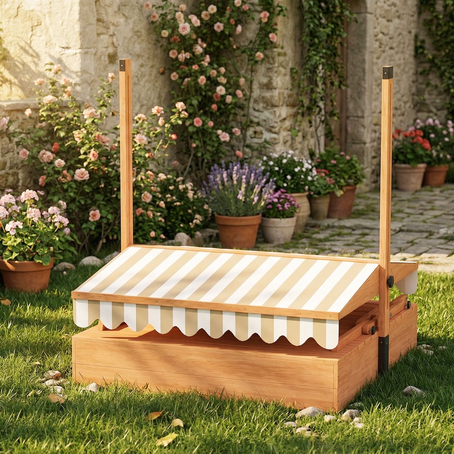 Image 917667_ALTMORE8.jpg, Product 917-667 / Price $199.99, Qaba Wooden Kids Sandbox with Canopy, Foldable Picnic Table, Bench Seats from Qaba on TSC.ca's Home & Garden department
