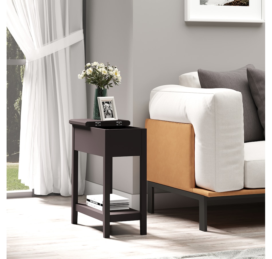 Image 919798_ALTMORE10.jpg, Product 919-798 / Price $74.99 - $94.99, HOMCOM Flip Top End Table, Narrow Side Table with Storage Shelf Bedroom from HOMCOM on TSC.ca's Home & Garden department