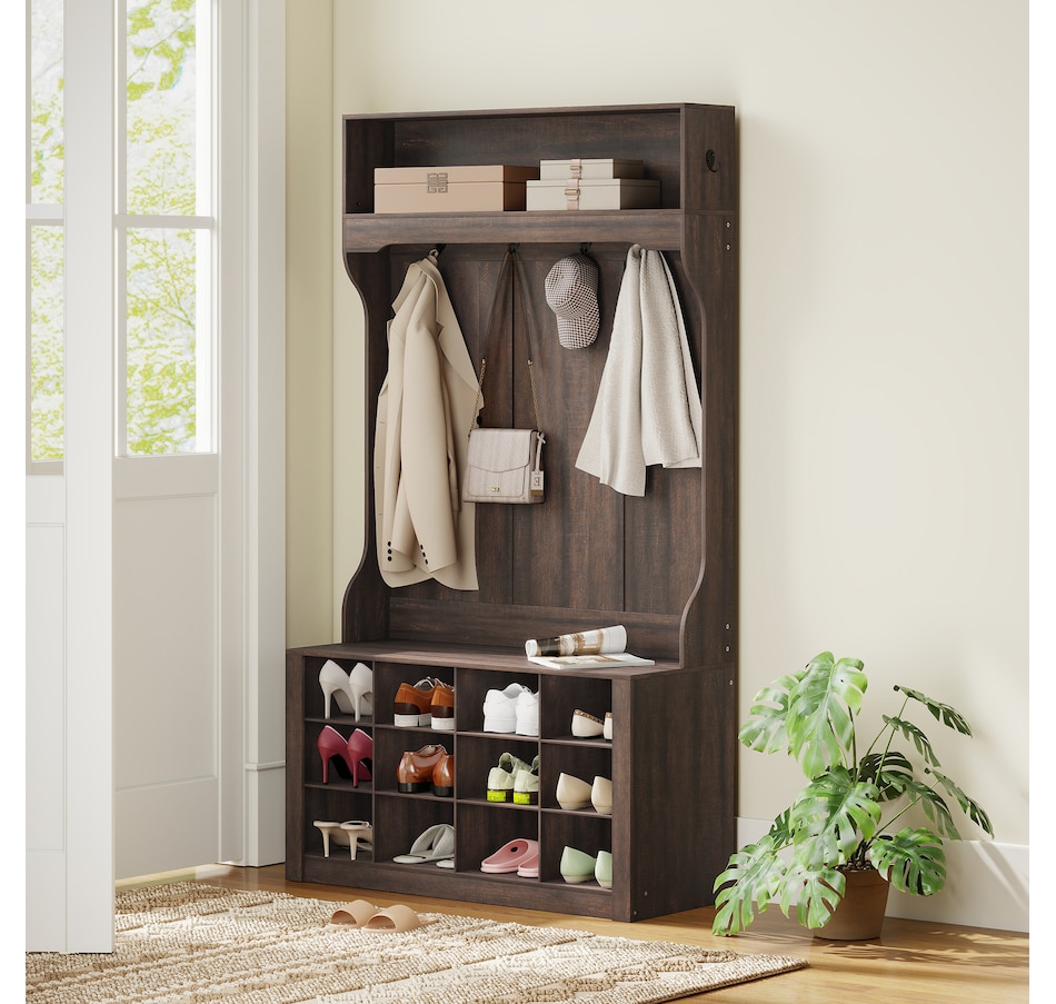 Image 919801_ALTMORE6.jpg, Product 919-801 / Price $179.99, HOMCOM Hall Tree with Bench and Shoe Storage Cubbies for Entryway from HOMCOM on TSC.ca's Home & Garden department
