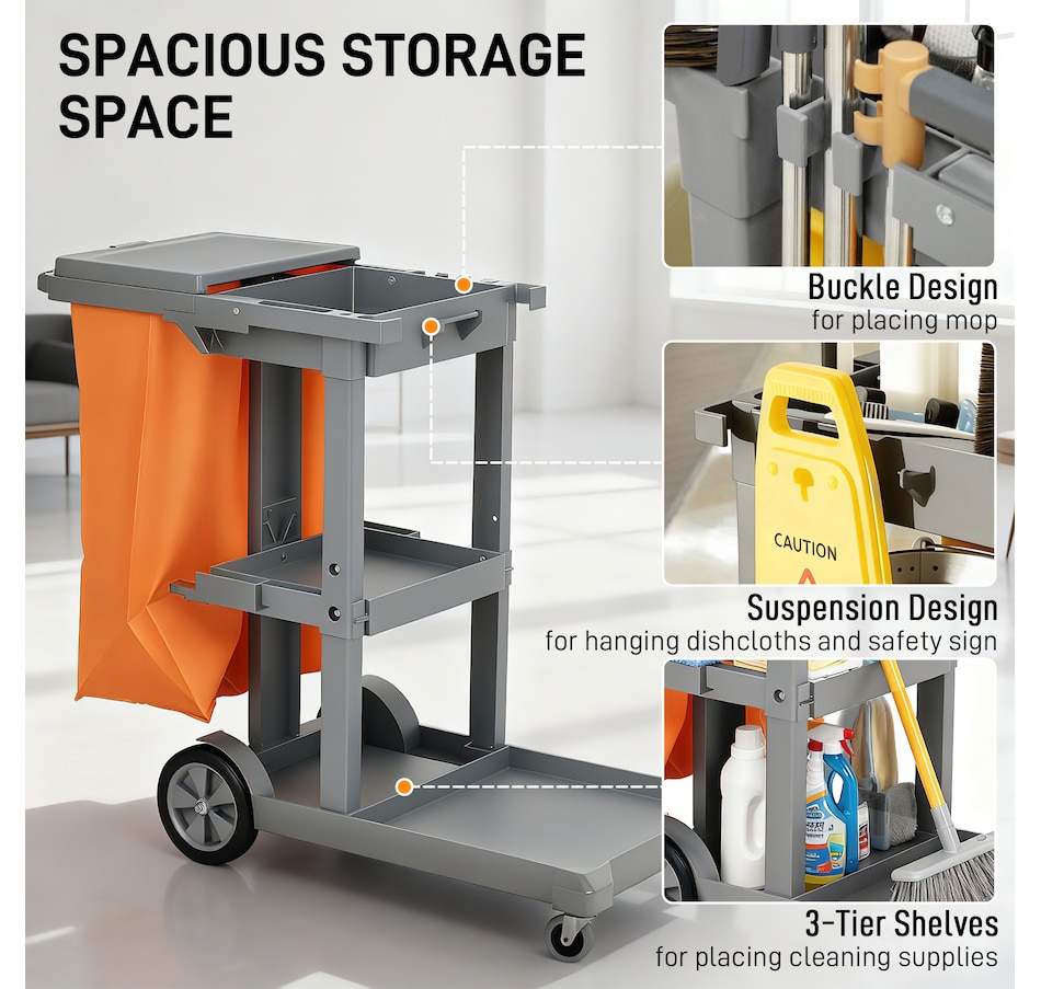 Image 919802_ALTMORE3.jpg, Product 919-802 / Price $134.99 - $139.99, HOMCOM Commercial Janitorial Cart, Professional Cleaning Trolley from HOMCOM on TSC.ca's Home & Garden department