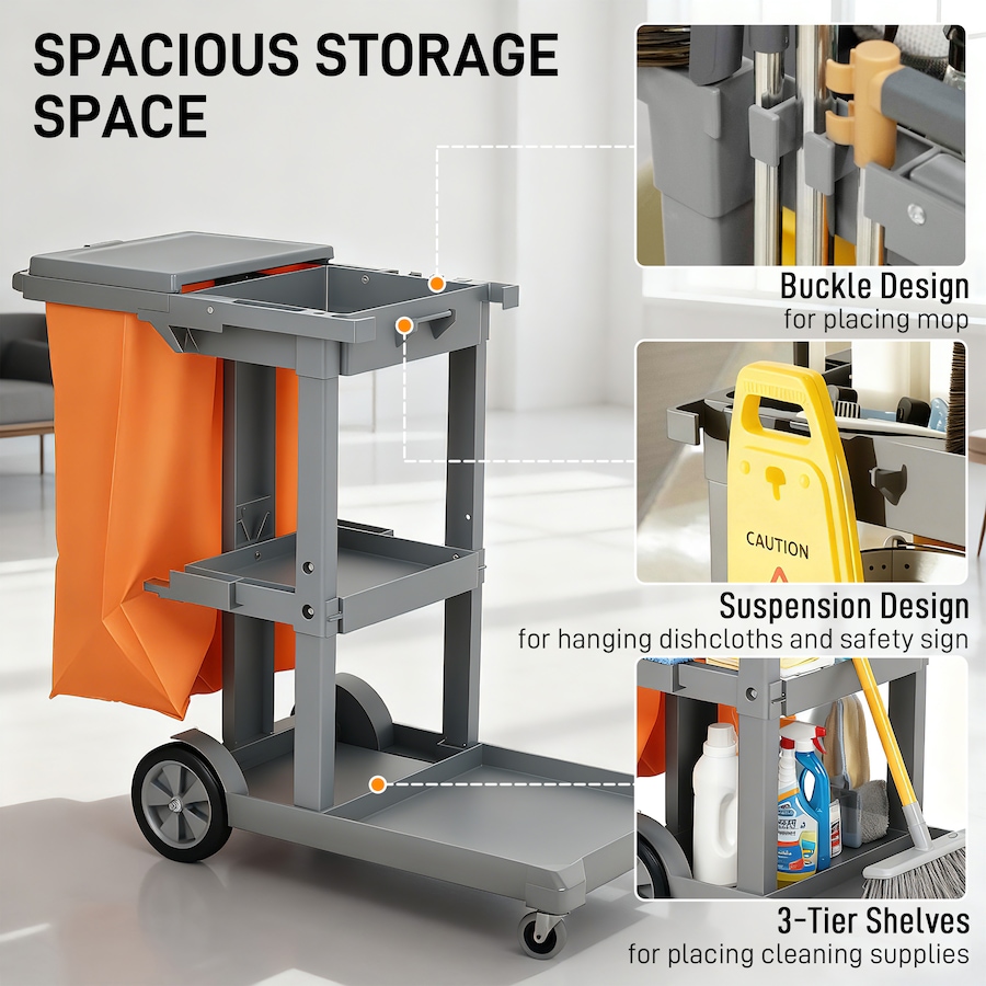 Image 919802_ALTMORE3.jpg, Product 919-802 / Price $129.99, HOMCOM Commercial Janitorial Cart, Professional Cleaning Trolley from HOMCOM on TSC.ca's Home & Garden department