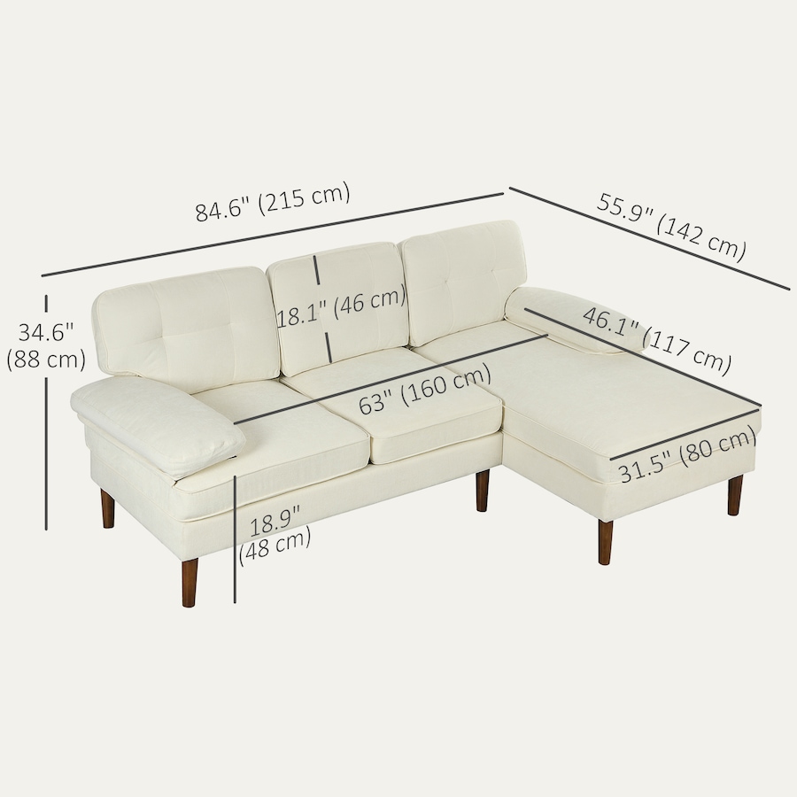 Image 919839_ALTMORE11.jpg, Product 919-839 / Price $489.99, HOMCOM L-Shape Sofa with Right Chaise Lounge and Rubber Wooden Legs from HOMCOM on TSC.ca's Home & Garden department