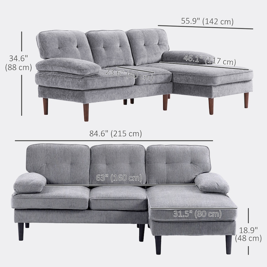 Image 919839_ALTMORE2.jpg, Product 919-839 / Price $489.99, HOMCOM L-Shape Sofa with Right Chaise Lounge and Rubber Wooden Legs from HOMCOM on TSC.ca's Home & Garden department
