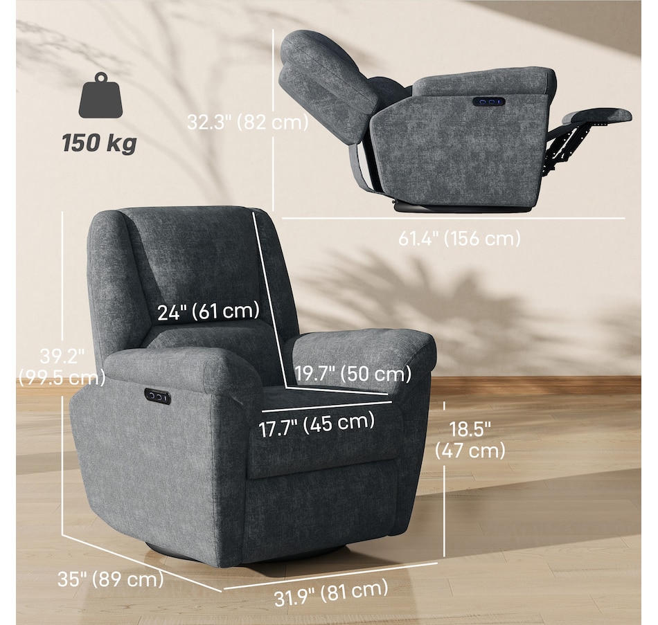 Image 919848_ALTMORE11.jpg, Product 919-848 / Price $609.99 - $619.99, HOMCOM Power Recliner Chair, Upholstered Recliner Chair w/ USB Ports from HOMCOM on TSC.ca's Home & Garden department