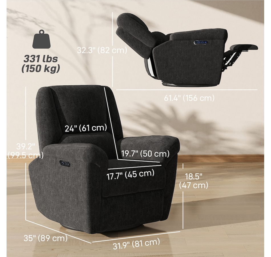 Image 919848_ALTMORE19.jpg, Product 919-848 / Price $609.99 - $619.99, HOMCOM Power Recliner Chair, Upholstered Recliner Chair w/ USB Ports from HOMCOM on TSC.ca's Home & Garden department