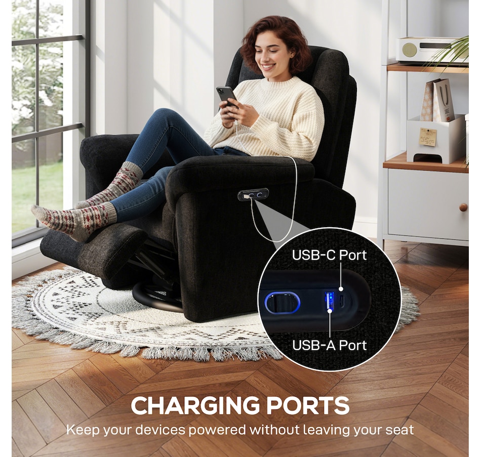 Image 919848_ALTMORE23.jpg, Product 919-848 / Price $609.99 - $619.99, HOMCOM Power Recliner Chair, Upholstered Recliner Chair w/ USB Ports from HOMCOM on TSC.ca's Home & Garden department