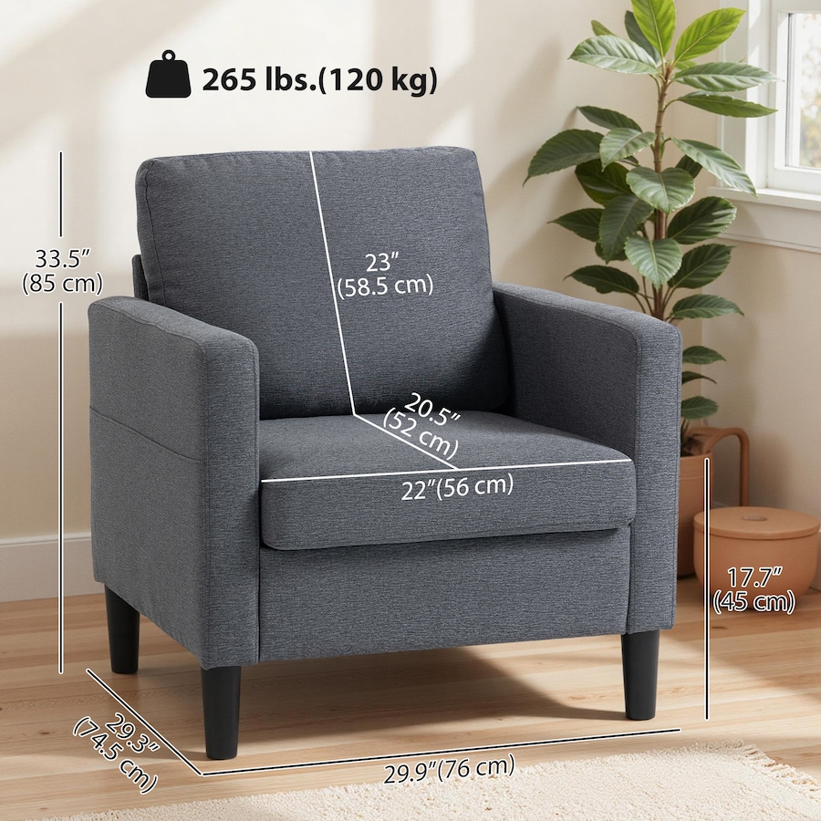 Image 919907_ALTMORE2.jpg, Product 919-907 / Price $173.99, HOMCOM Accent Chair Upholstered Armchair with Thick Padded Seat, Dark Grey from HOMCOM on TSC.ca's Home & Garden department