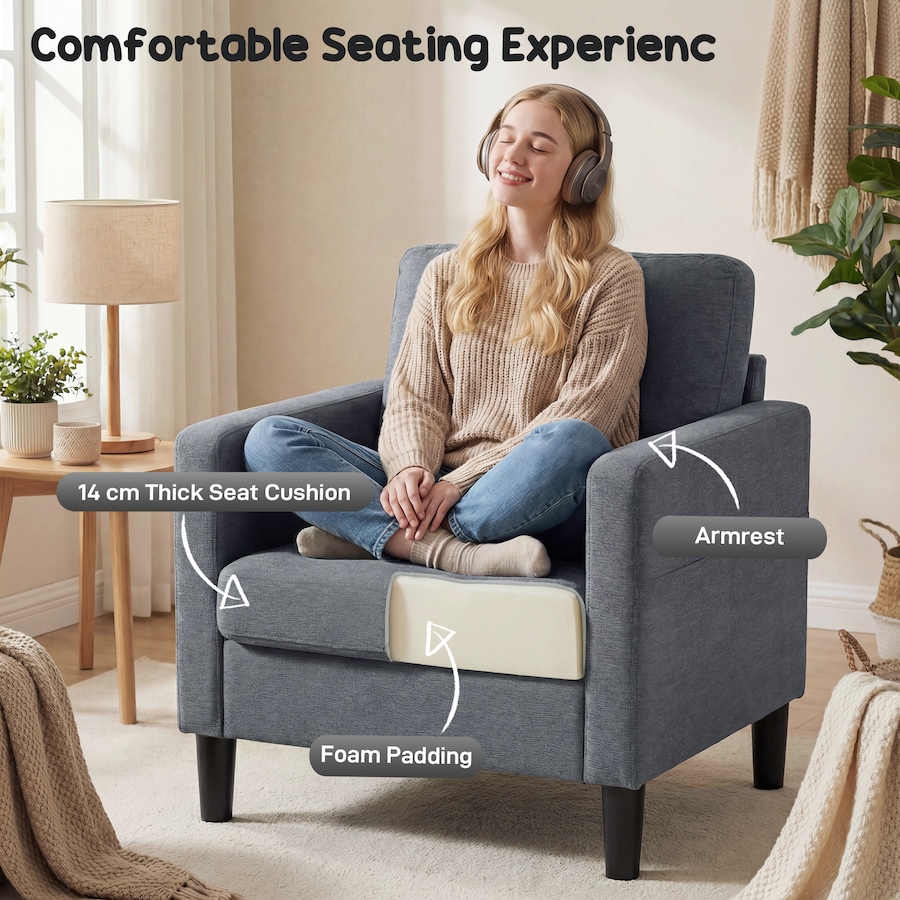 Image 919907_ALTMORE3.jpg, Product 919-907 / Price $173.99, HOMCOM Accent Chair Upholstered Armchair with Thick Padded Seat, Dark Grey from HOMCOM on TSC.ca's Home & Garden department