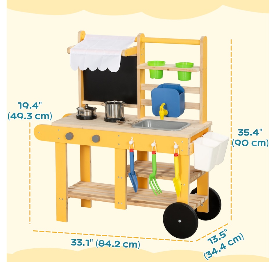 Image 921566_ALTMORE2.jpg, Product 921-566 / Price $99.99, Qaba Mud Kitchen with Wheels, Sink, Stove, Shelf and Blackboard, Yellow from Qaba on TSC.ca's Toys & Hobbies department
