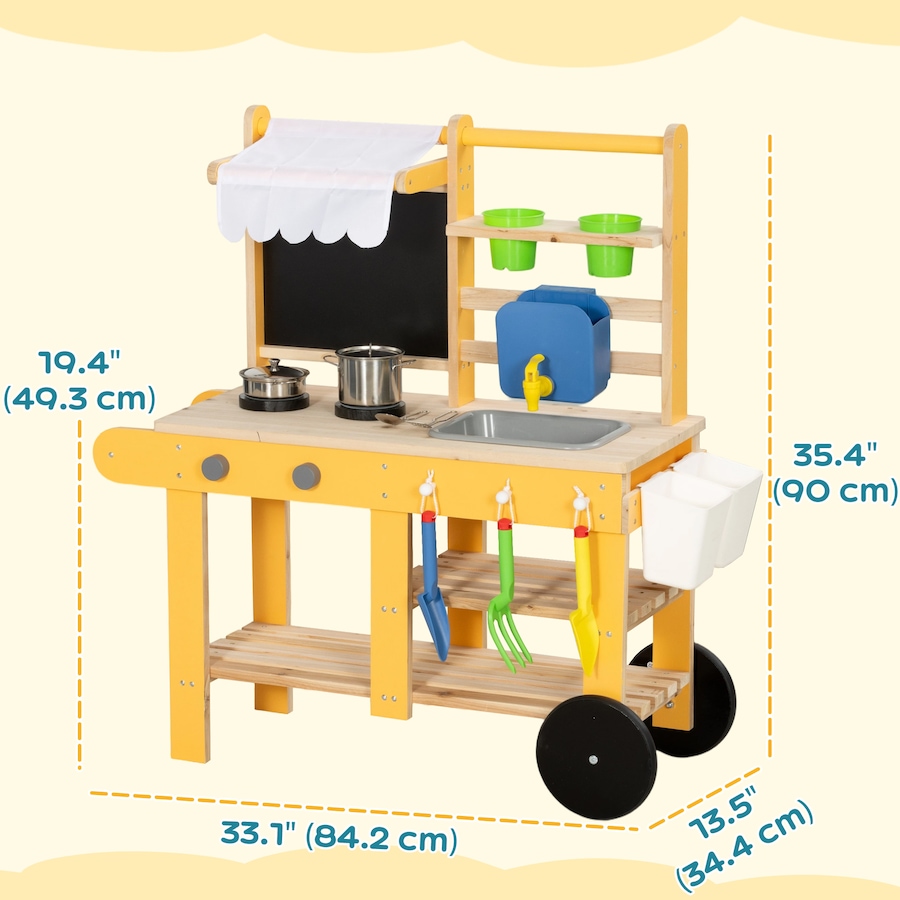 Image 921566_ALTMORE2.jpg, Product 921-566 / Price $89.99, Qaba Mud Kitchen with Wheels, Sink, Stove, Shelf and Blackboard, Yellow from Qaba on TSC.ca's Toys & Hobbies department