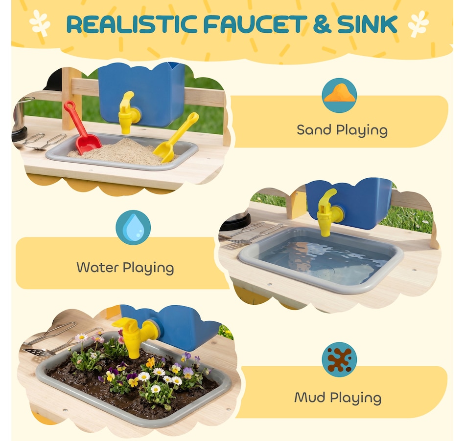 Image 921566_ALTMORE3.jpg, Product 921-566 / Price $99.99, Qaba Mud Kitchen with Wheels, Sink, Stove, Shelf and Blackboard, Yellow from Qaba on TSC.ca's Toys & Hobbies department