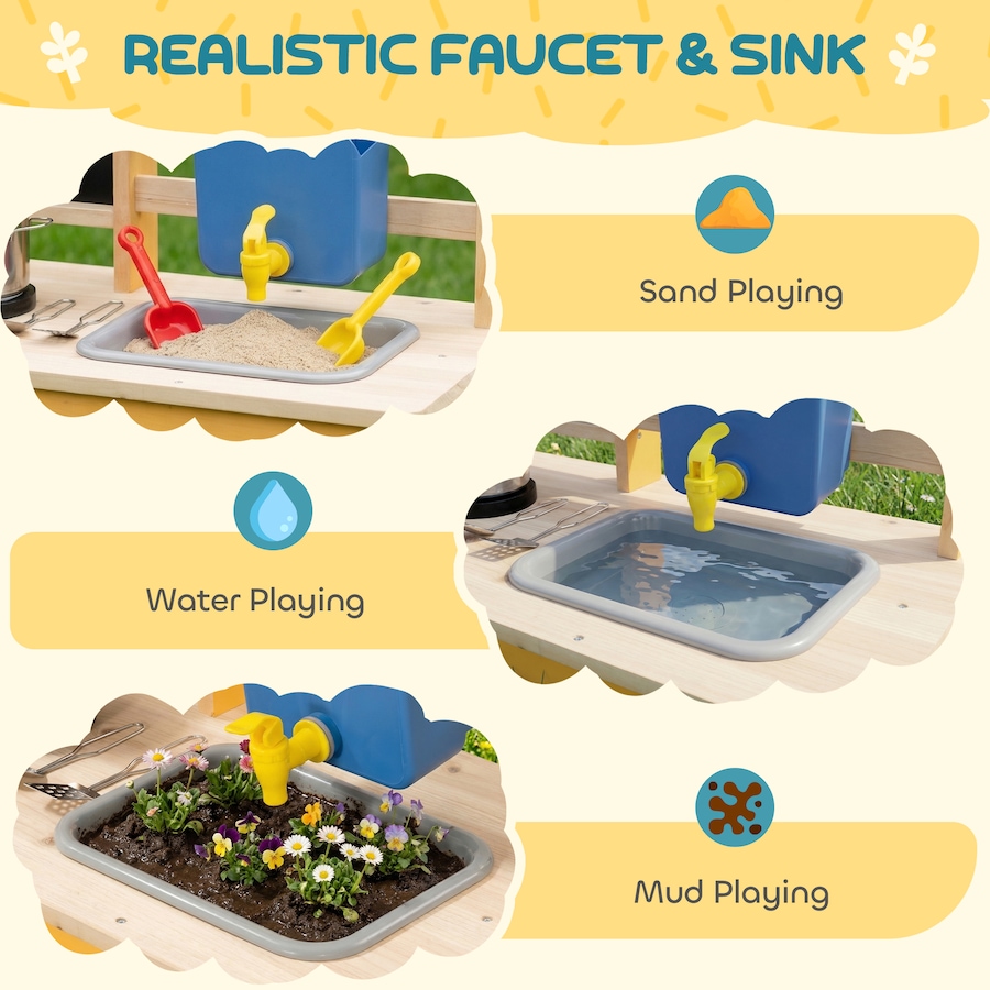 Image 921566_ALTMORE3.jpg, Product 921-566 / Price $89.99, Qaba Mud Kitchen with Wheels, Sink, Stove, Shelf and Blackboard, Yellow from Qaba on TSC.ca's Toys & Hobbies department