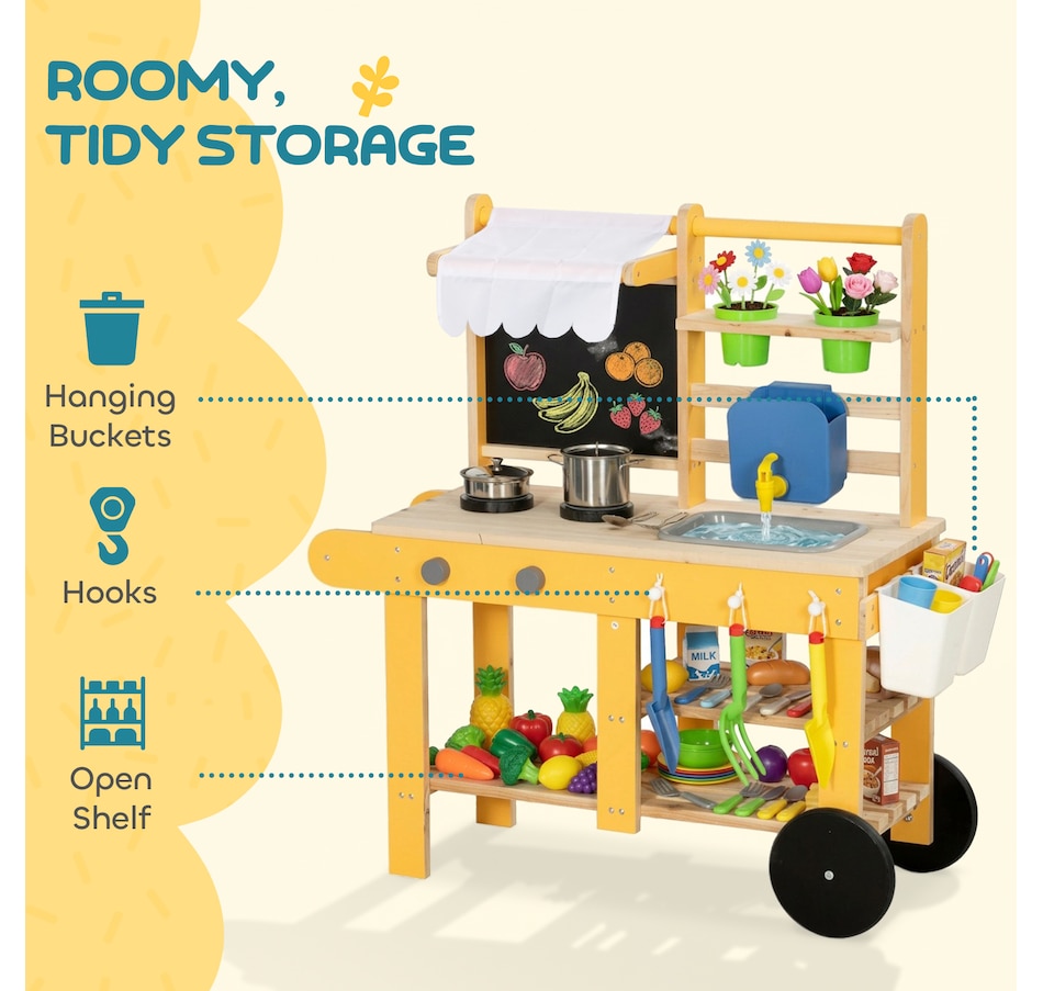 Image 921566_ALTMORE7.jpg, Product 921-566 / Price $99.99, Qaba Mud Kitchen with Wheels, Sink, Stove, Shelf and Blackboard, Yellow from Qaba on TSC.ca's Toys & Hobbies department