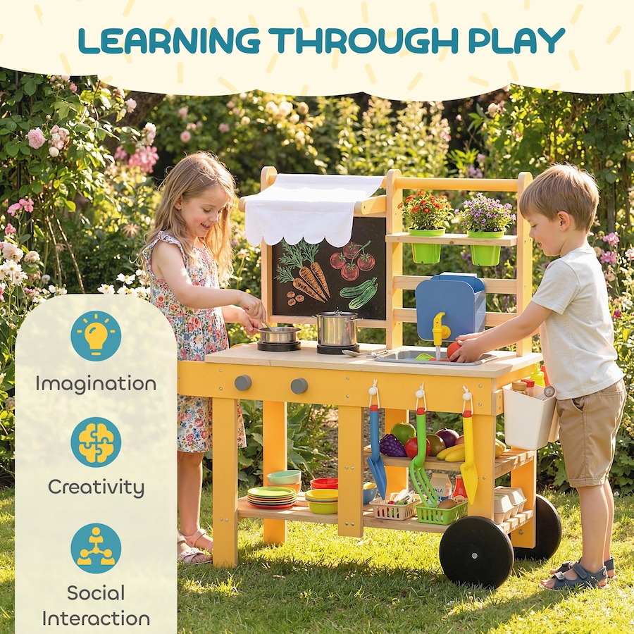 Image 921566_ALTMORE8.jpg, Product 921-566 / Price $89.99, Qaba Mud Kitchen with Wheels, Sink, Stove, Shelf and Blackboard, Yellow from Qaba on TSC.ca's Toys & Hobbies department