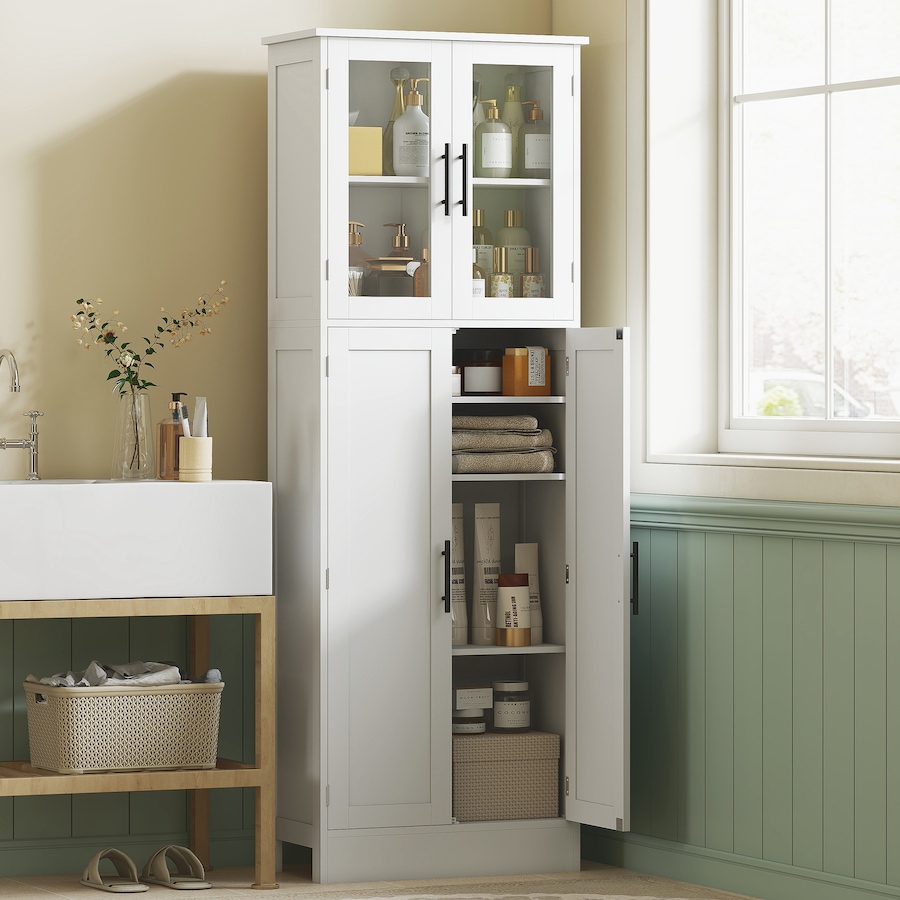 Image 921586_ALTMORE1.jpg, Product 921-586 / Price $184.99, HOMCOM Tall Bathroom Cabinet with Glass Doors, Freestanding Storage, White from HOMCOM on TSC.ca's Home & Garden department