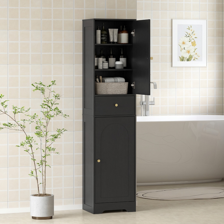 Image 921594_ALTMORE1.jpg, Product 921-594 / Price $128.74, HOMCOM Tall Bathroom Storage Cabinet Bathroom Cabinet with Doors Black from HOMCOM on TSC.ca's Home & Garden department