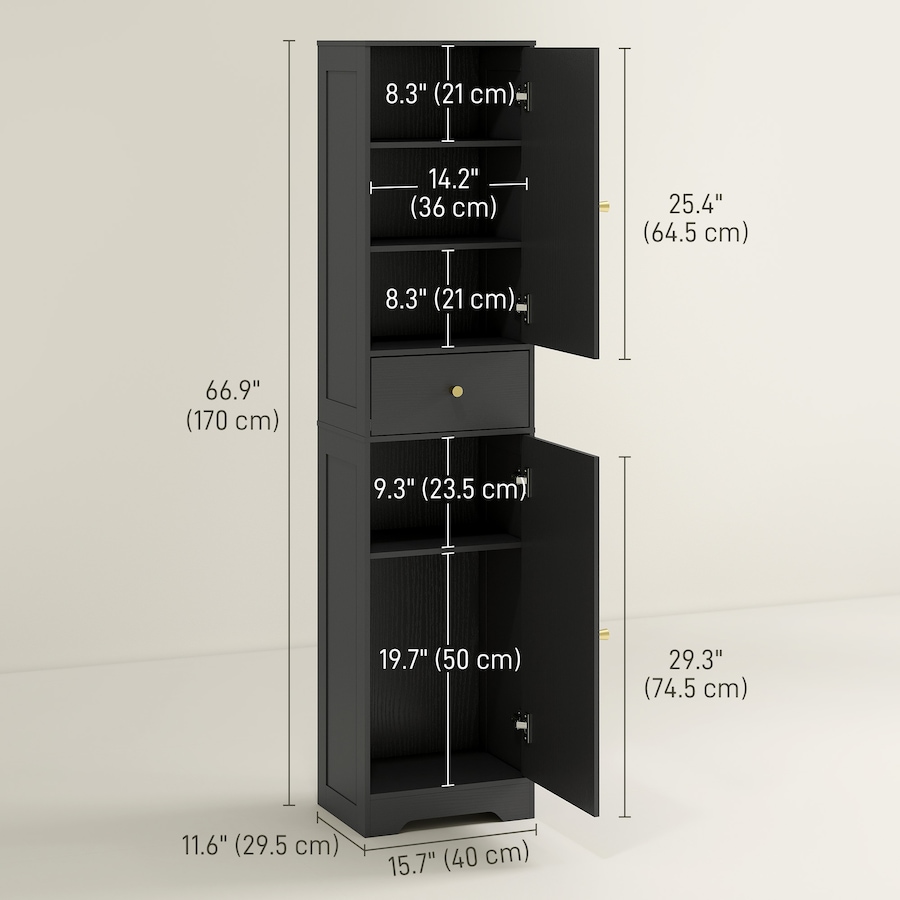 Image 921594_ALTMORE2.jpg, Product 921-594 / Price $128.74, HOMCOM Tall Bathroom Storage Cabinet Bathroom Cabinet with Doors Black from HOMCOM on TSC.ca's Home & Garden department