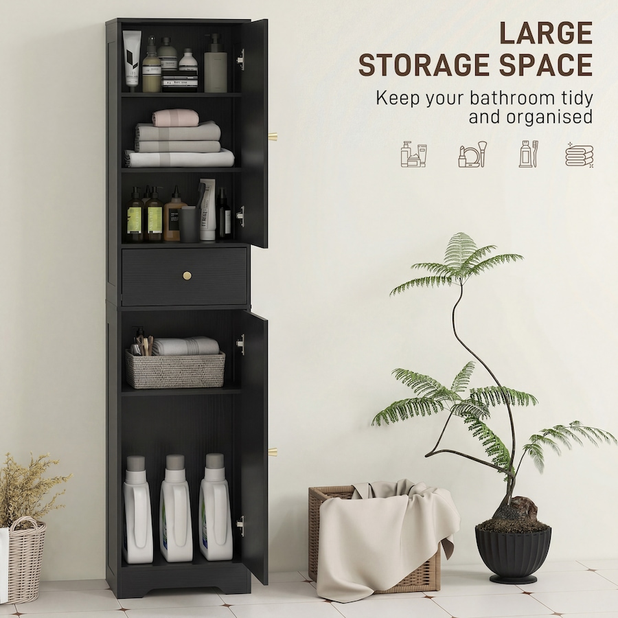 Image 921594_ALTMORE3.jpg, Product 921-594 / Price $128.74, HOMCOM Tall Bathroom Storage Cabinet Bathroom Cabinet with Doors Black from HOMCOM on TSC.ca's Home & Garden department