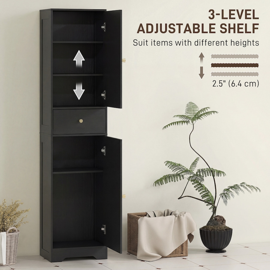 Image 921594_ALTMORE4.jpg, Product 921-594 / Price $128.74, HOMCOM Tall Bathroom Storage Cabinet Bathroom Cabinet with Doors Black from HOMCOM on TSC.ca's Home & Garden department