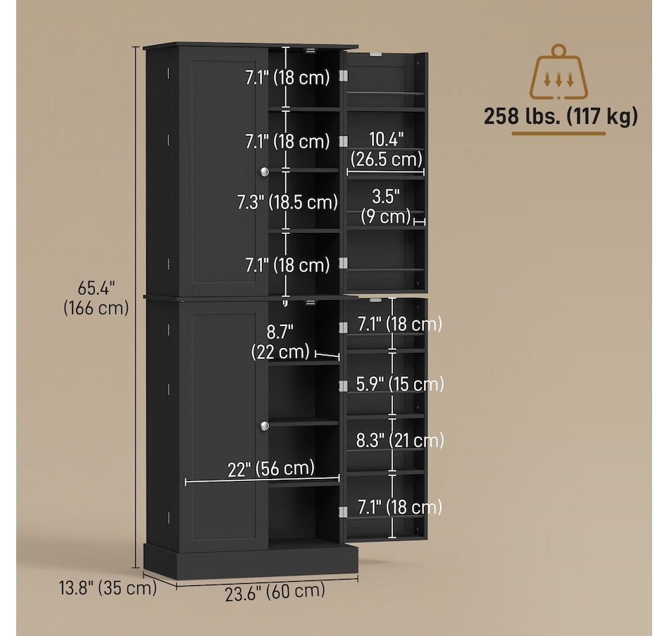 Image 921602_ALTMORE2.jpg, Product 921-602 / Price $249.99, HOMCOM 65" Kitchen Pantry Cabinet with Adjustable Shelves Spick Racks Black from HOMCOM on TSC.ca's Home & Garden department