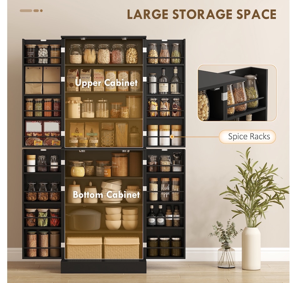 Image 921602_ALTMORE3.jpg, Product 921-602 / Price $249.99, HOMCOM 65" Kitchen Pantry Cabinet with Adjustable Shelves Spick Racks Black from HOMCOM on TSC.ca's Home & Garden department
